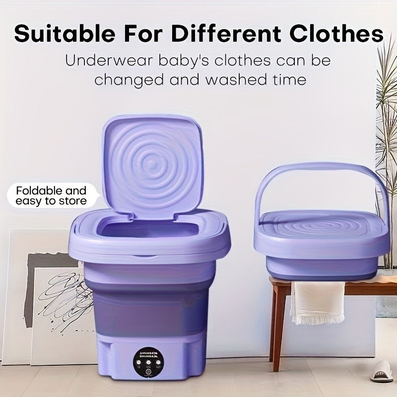 Collapsible Mini Laundry Washer, Purple Foldable Washing Machine with Listed 2.11gal Volume, 3 Modes and Soft Spin Function for Suitable Small Garments