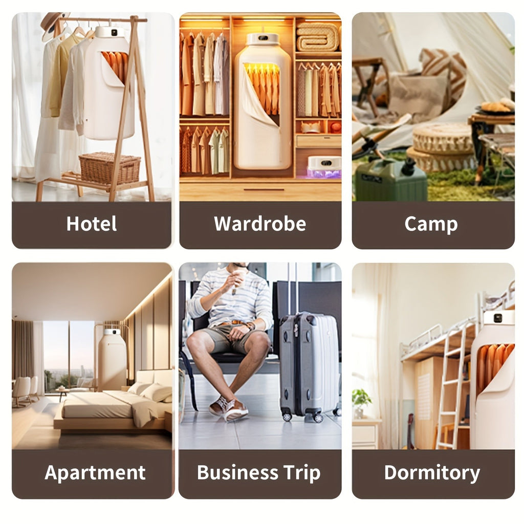 600W Portable Clothes Dryer with Two Warm-Air Modes and 1H, 2H or 8H Timer, Compact 110V Laundry Dryer with Beige1, Beige2 and UV Deluxe Model Options