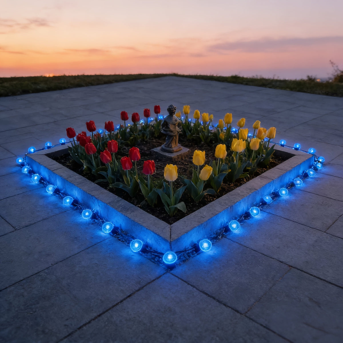 Solar Pathway String Lights with Listed 30 LEDs and Stake Design, Six Warm, White, Purple, Blue, Red and Green Light Options for Patio and Garden Event Decor