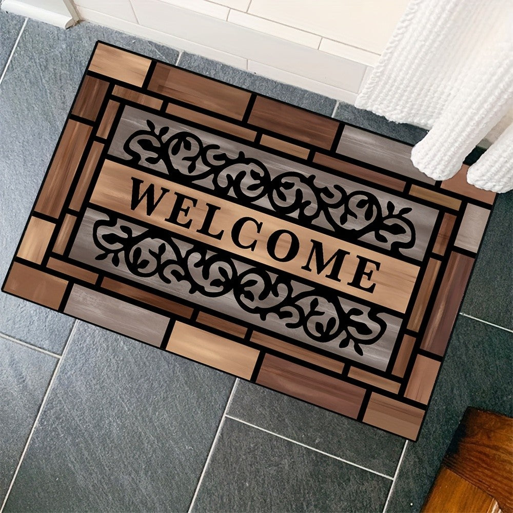 Wood-Pattern Welcome Doormat for Indoor Entryways, Decorative Entrance Floor Mat with Listed Non-Slip Design for Hallways and Home Styling