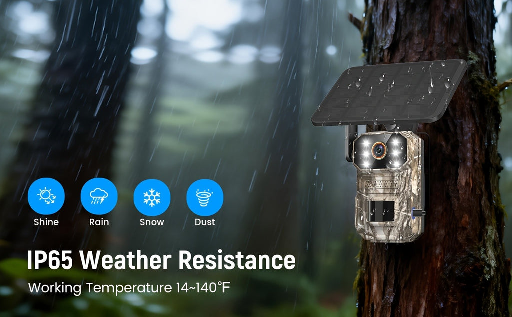 4G LTE Cellular Tracking Camera in Camouflage, Listed 1440P Video, USB and Solar Charging, Night Vision and Two-Way Audio in One- or Three-Camera Options