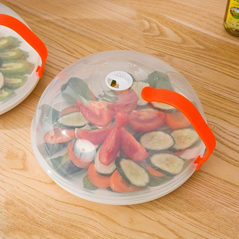 Microwave Splatter Cover with Handle and Steam Vents, Transparent Plastic Food Lid for Covering Compatible Dishes During Everyday Leftover Reheating
