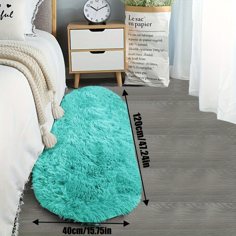 Oval Bedside Rug, Soft Bedroom Floor Accent in Blue, Gray, Apricot or Pink with 40 x 120 cm and 60 x 160 cm Options for Bedside Styling and Home Decor