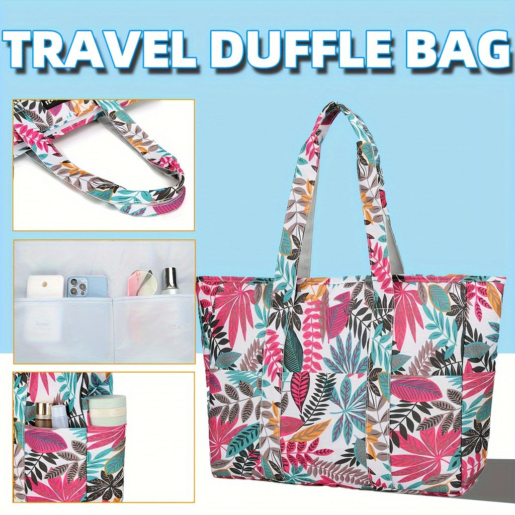 Beach Tote Bag for Women with Wet and Dry Pocket, Pool Swim Carry Bag for Summer Vacations and Travel in Blue Leaf, Red Leaf or Black