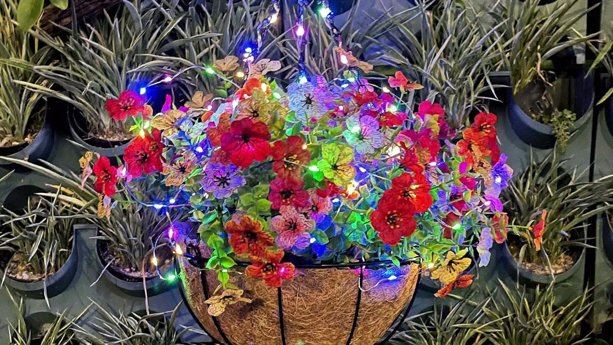 Solar Hanging Flower Baskets, Artificial Floral Decor with Coco Coir Liner and Listed 10-Inch Size, Multicolor Selection Labels for Porch and Patio Displays
