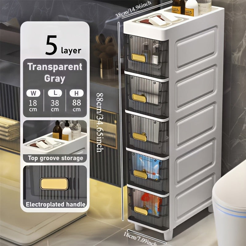 Slim Storage Cabinet with Drawers and Listed PP Material, Three-, Four- or Five-Layer and Six-Drawer Options for Bathroom, Kitchen and Small-Space Organization