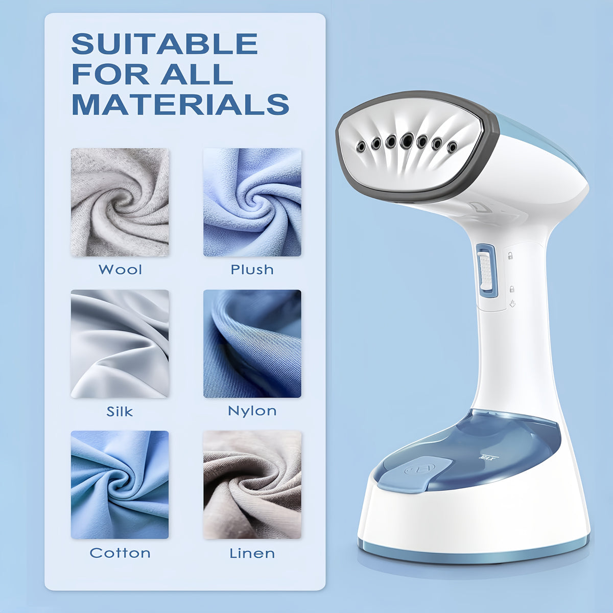Foldable Clothing Steam Iron with Listed 1500W Power and 15-Second Heat-Up, Portable Handheld Garment Care Appliance in Grey or White for Home and Travel