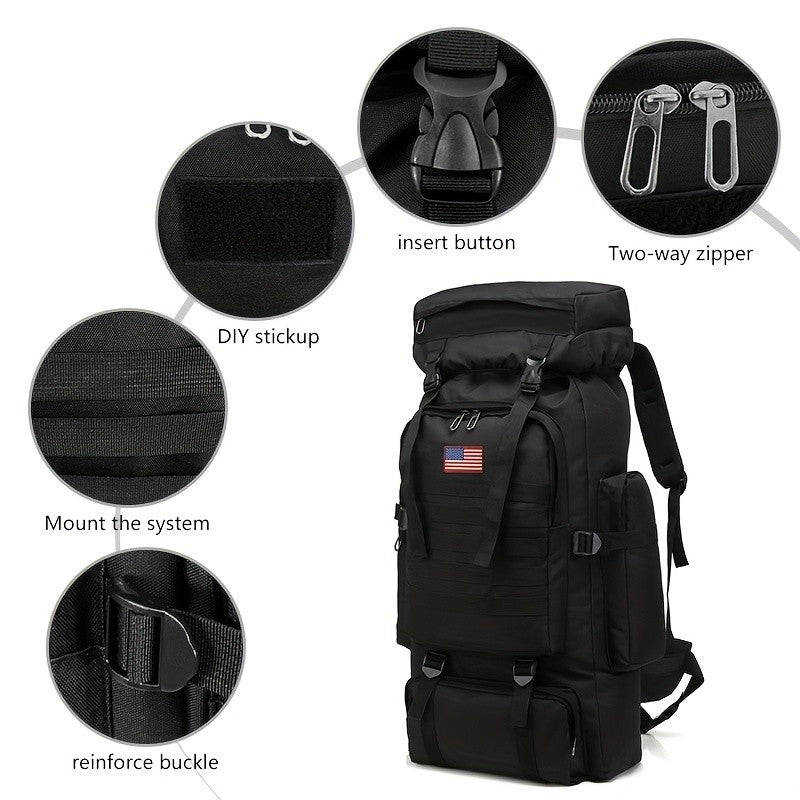 Hiking Backpack with Listed Flag Patch and Large-Capacity Rucksack Design, Seven Solid Color and Camouflage Options for Camping Gear and Outdoor Travel