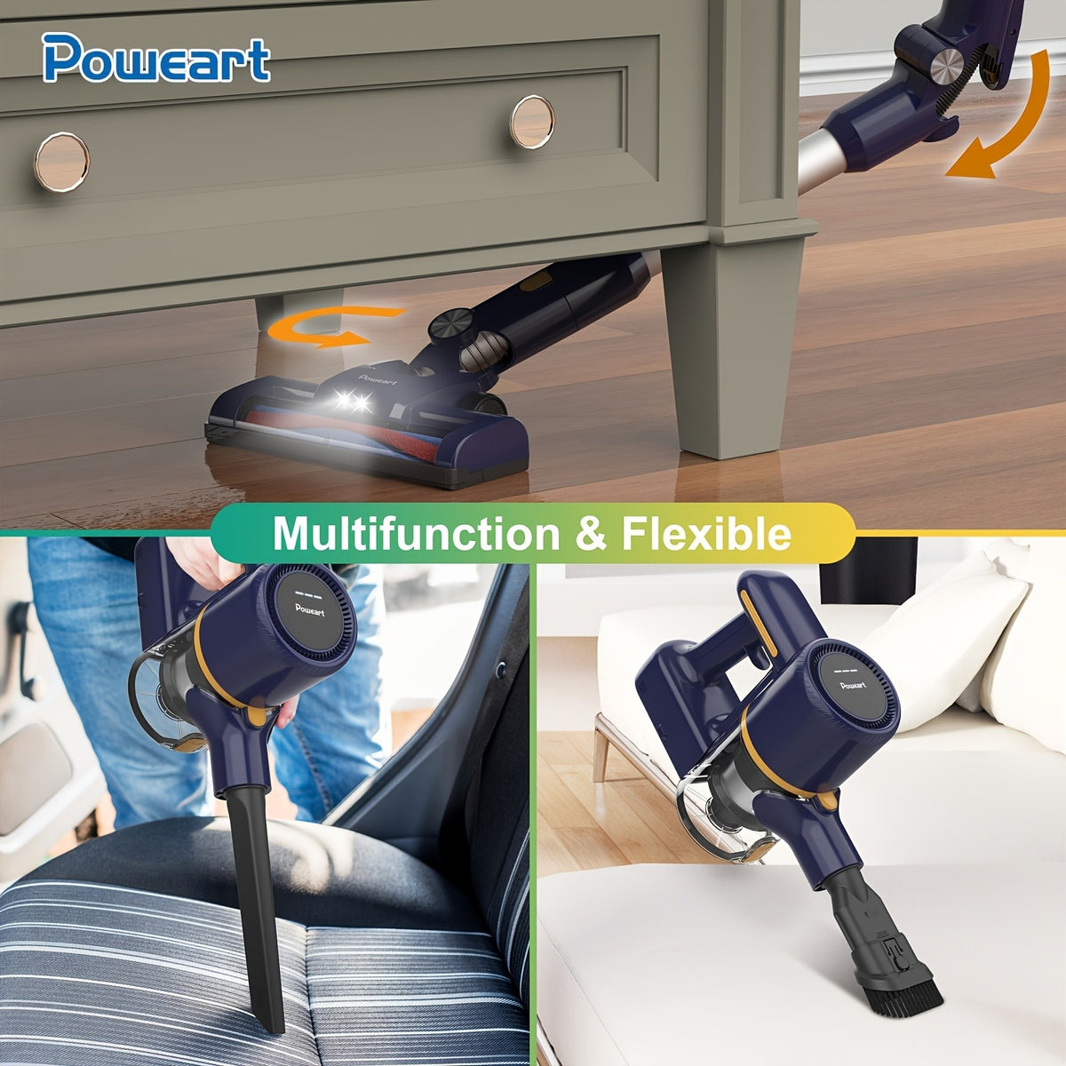 Cordless Vacuum Cleaner with 180° Foldable Tube, INSE Home Vacuum with LED Brush, Listed 45-Minute Runtime and 38.58oz Dust Cup for Hardwood and Pet Hair