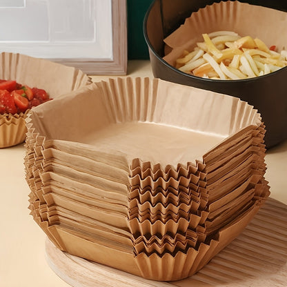 Air Fryer Paper Liners in 52 or 102-Piece Packs, Disposable Nonstick Baking Pads with Listed Oil and Water Resistance for Compatible Basket Cooking and Meal Prep