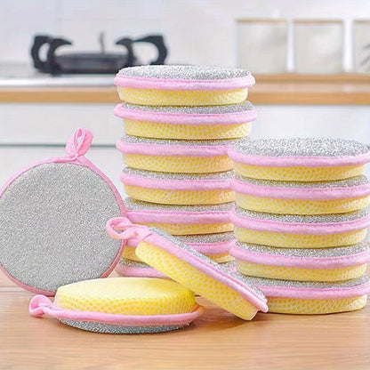 Round Double-Sided Dishwashing Sponges in 6 or 12-Piece Random Color Packs, Polyester Fiber Kitchen Cleaning Pads for Compatible Pots, Dishes and Everyday Washing