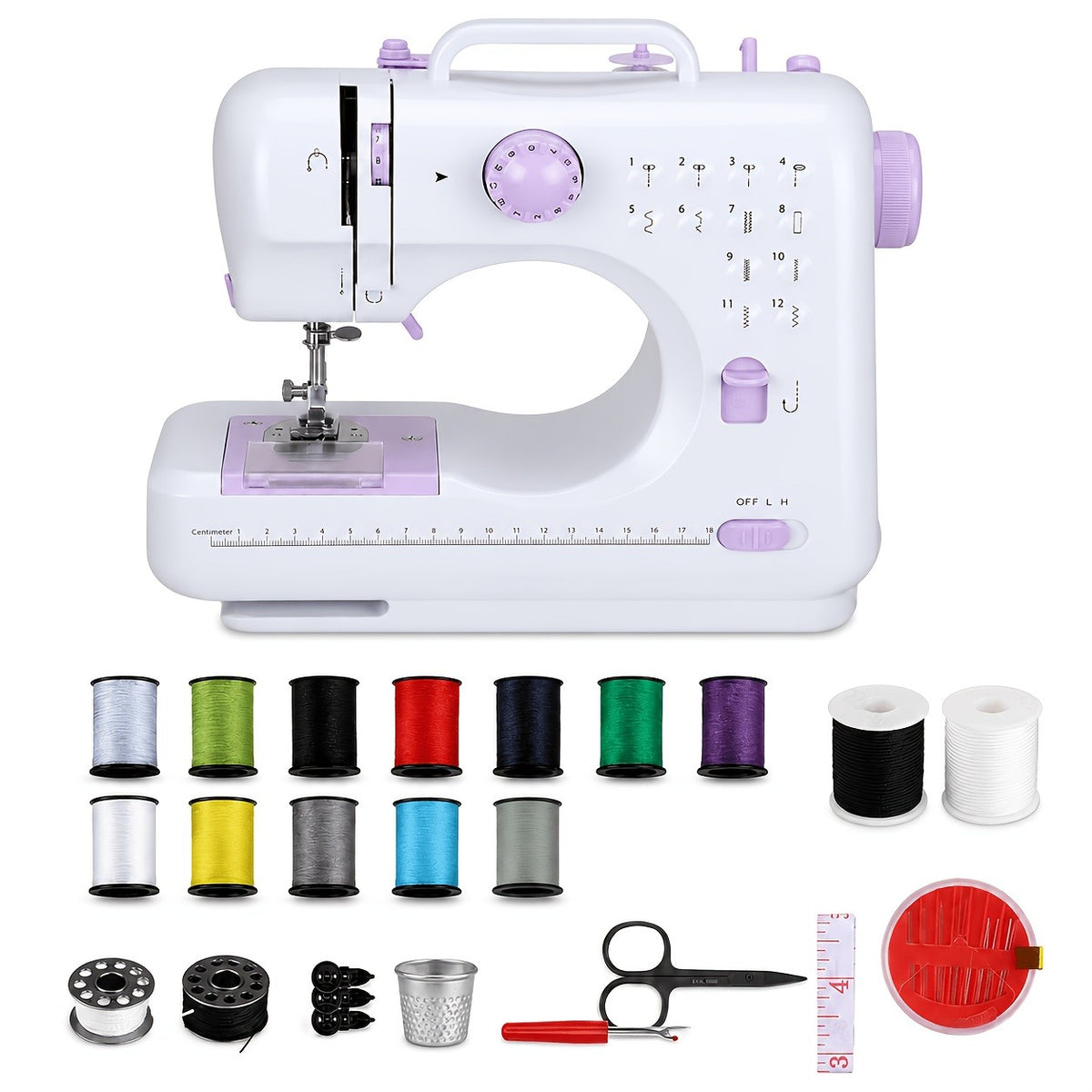 Dual Speed Sewing Machine for Beginners with Listed 12 Stitches, LED Work Light, Foot Pedal and 12-Color Thread Set, Portable Mini Electric Design for Home Craft Projects