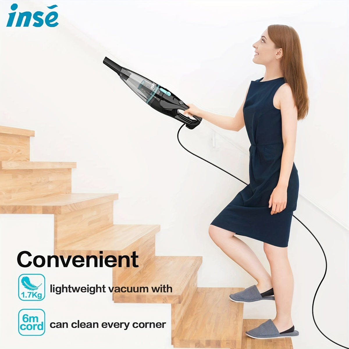Corded Stick Vacuum Cleaner INSE R3S with Listed 400W Motor, 16kPa Suction, 3.75lb Weight and 6m Cord for Hardwood Floors, Low-Pile Carpet and Pet Hair