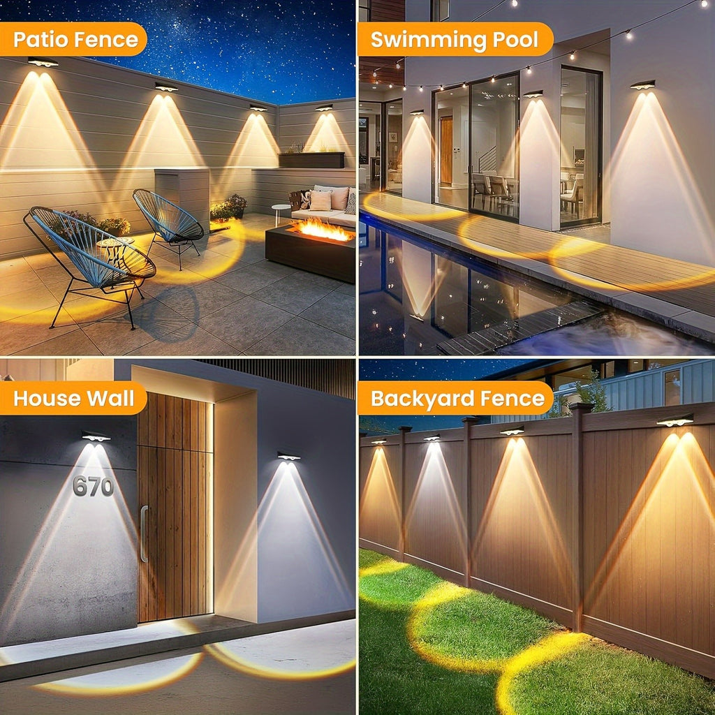Multicolor Solar Fence Lights with Nine Listed Modes and Lens-Focused LEDs, Outdoor Wall and Patio Decorative Lighting in Packs of 4, 6, 8 or 10