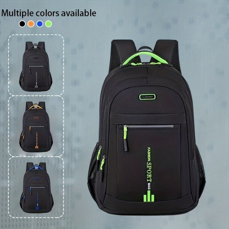 Travel Backpack with Plush Ball Pendant for Men and Women, Nylon Multi-Compartment Carry Bag with Adjustable Shoulder Straps in Black, Blue, Green or Orange