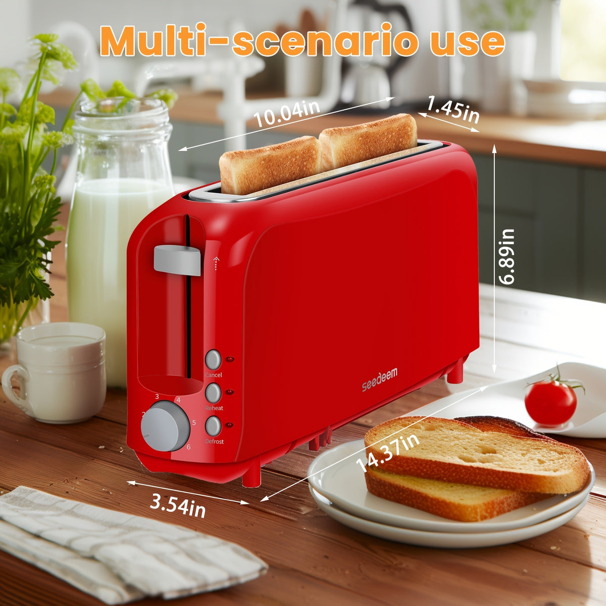 Six-Shade 2 Slice Toaster with 750W Heating, Cancel, Reheat and Defrost Functions, Removable Crumb Tray and Six Color Options for Home Breakfast Preparation