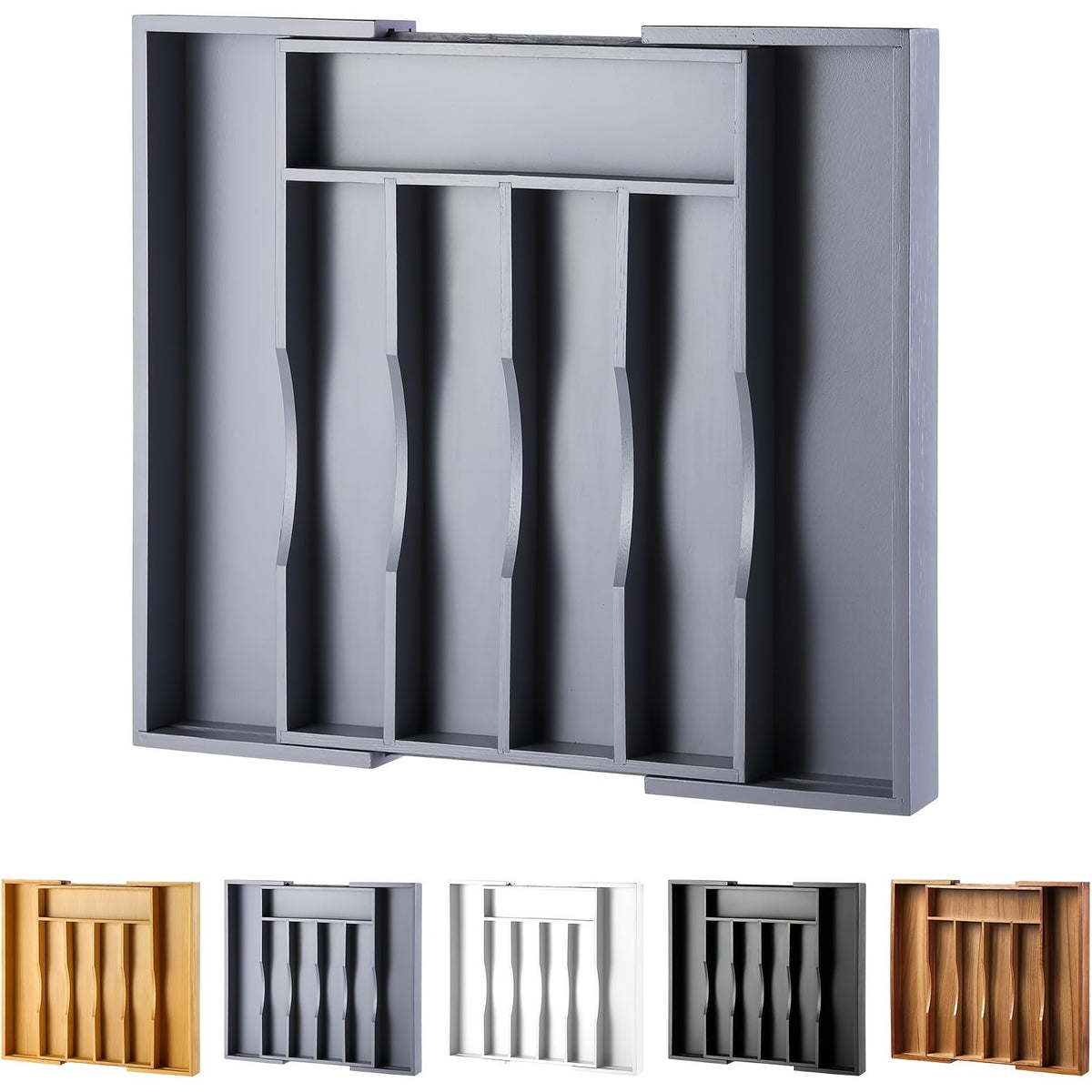 Expandable Silverware Drawer Organizer, BPA-Free Adjustable Plastic Cutlery Tray in Black or White for Kitchen Spoon, Fork and Knife Storage