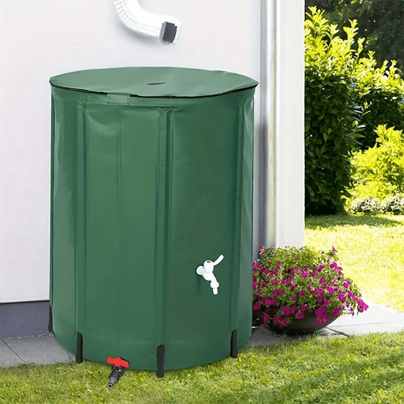 Rain Barrel Water Collection Tank with Multiple Listed Capacities, Plastic Garden Water Storage Container in Black or Green for Backyard Watering and Lawn Care
