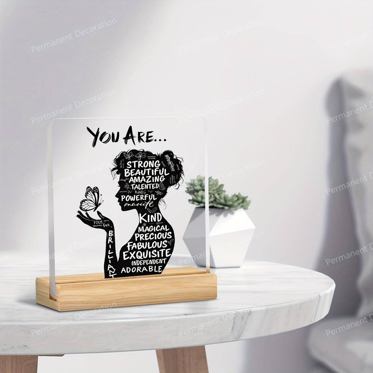 Positive Affirmation Desk Decor, 1-Piece Flat Acrylic Decoration with You Are Powerful, Beautiful, Amazing Message for Home Office and Encouragement Gifts
