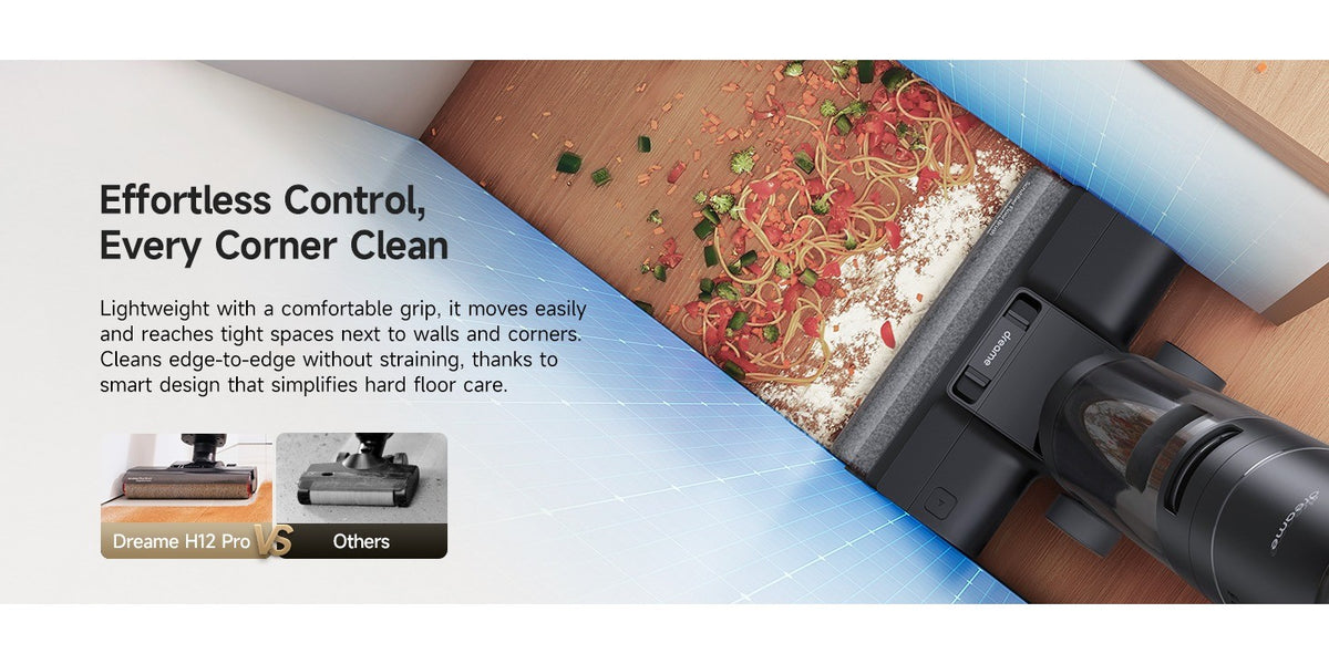 Dreame H12 Pro Wet Dry Vacuum Cleaner, Hard Floor Vacuum and Mop Combo with Smart Mess Detection and Anti-Tangle Brush, 35-Min Runtime and Hot Air Self-Cleaning, Refurbished, with 30.43oz Water Tank