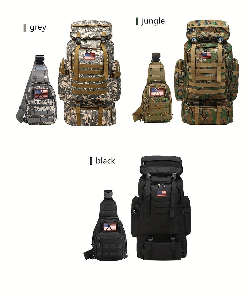 MOLLE Tactical Hiking Backpack with Multiple Compartments, Listed Two-Piece Set for Outdoor Gear Organization, Camping, Trekking and Adventure Travel