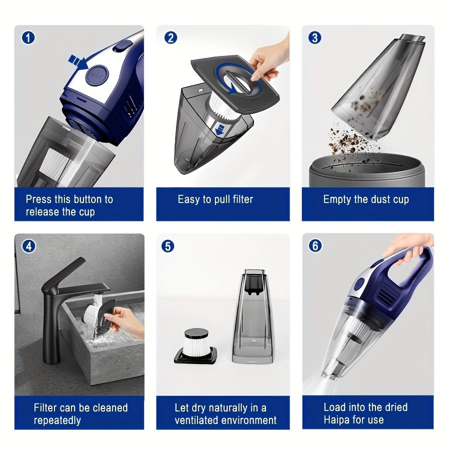 Handheld Vacuum Cleaner Cordless, USB Charging Mini Car Vacuum with Powerful Suction and Multi-Nozzle Kit, Portable Hand Vacuum for Car, Home, Office and Pet Hair Cleaning