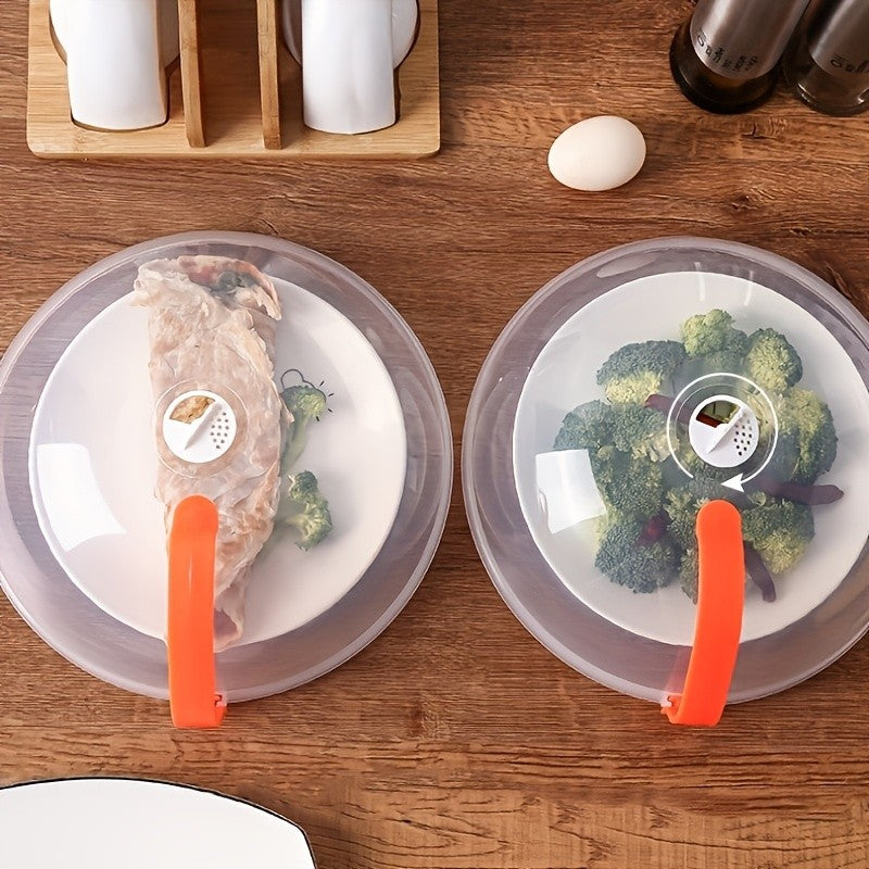 Microwave Splatter Cover with Handle and Steam Vents, Transparent Plastic Food Lid for Covering Compatible Dishes During Everyday Leftover Reheating