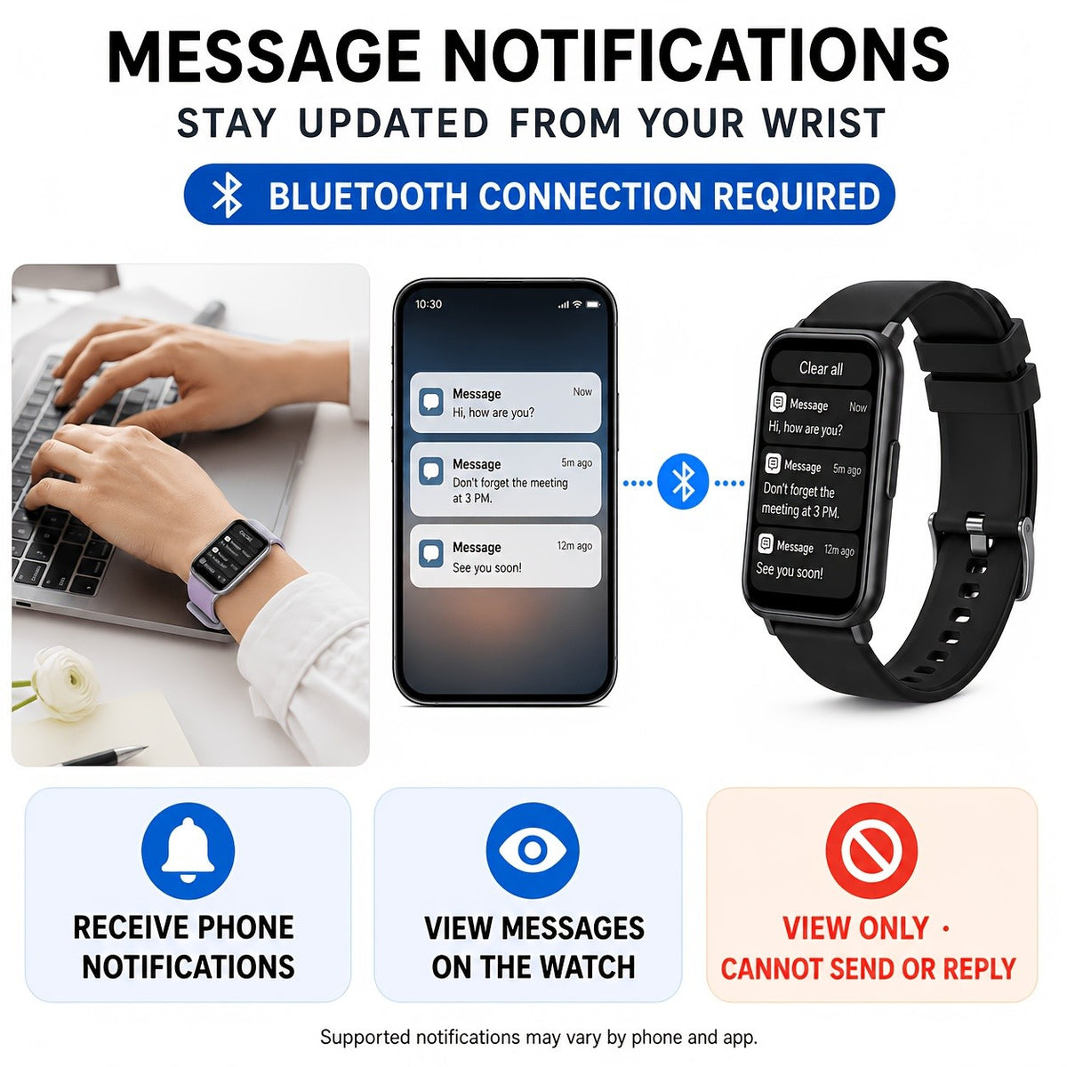 Touchscreen Fitness Smartwatch for Men and Women, 1.45-Inch HD Display with Wireless Calling, Message Notifications, Sports Modes, Stopwatch and Calendar