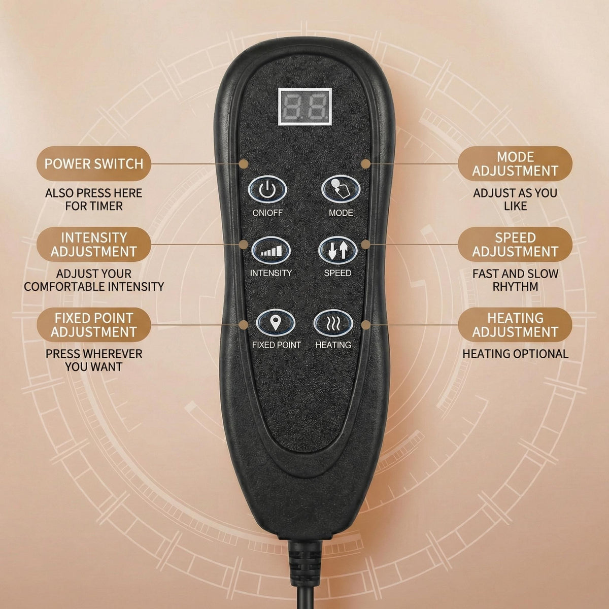 Heated Massage Pad for Home Relaxation, Brown Foldable 5-in-1 Body Massage Mat with Listed Multiple Modes for Neck, Shoulders, Back, Waist and Legs