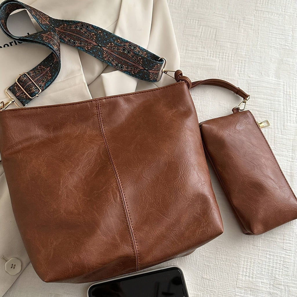 Bohemian Tote Bag Set for Women, 2-Piece Soft Lightweight Handbags with Adjustable Shoulder Strap, Zipper Closure and Polyester Lining for Everyday Outings