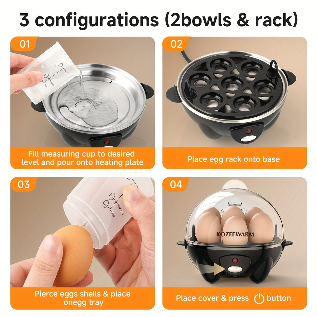 Layered Egg Cooker with Auto Shut-Off, Single or Double Layer Model Options for Boiled Eggs, Scrambled Eggs, Omelets, Steamed Vegetables and Dumplings