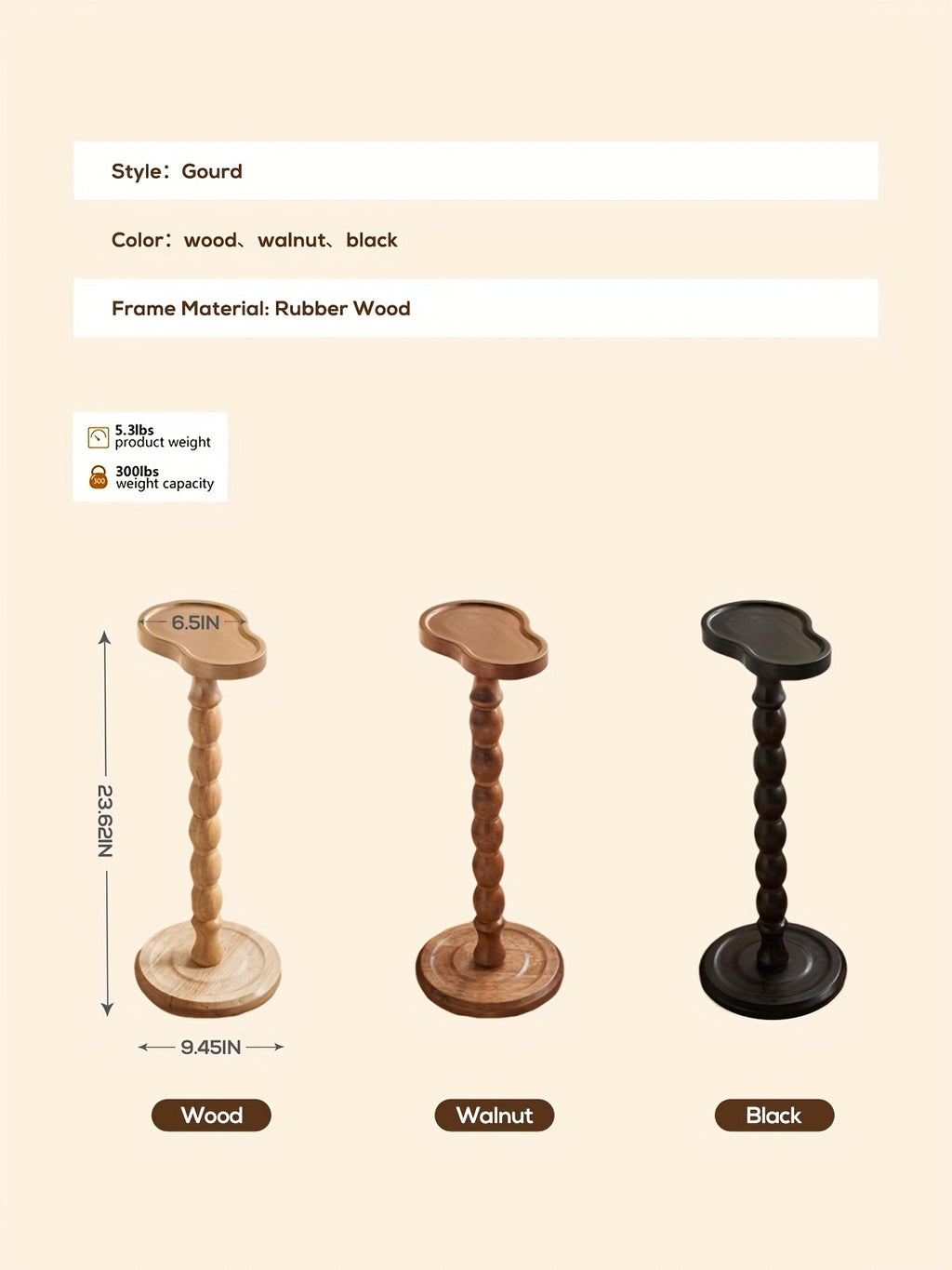 Pedestal Side Table with Heart, Clover, Gourd, Butterfly or Round Style Options, Wood, Walnut or Black Color Choices for Living Room and Bedroom Accents