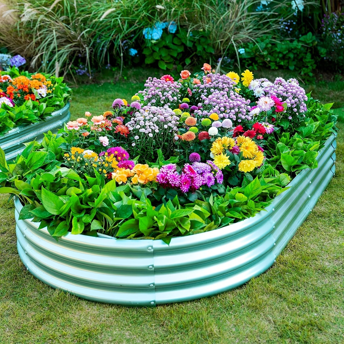 Oval Raised Garden Beds Two-Pack, Galvanized Metal Outdoor Vegetable Planters with 2x2x1, 4x2x1, 6x3x1 or 8x3x1 ft Size Options for Backyard Gardening