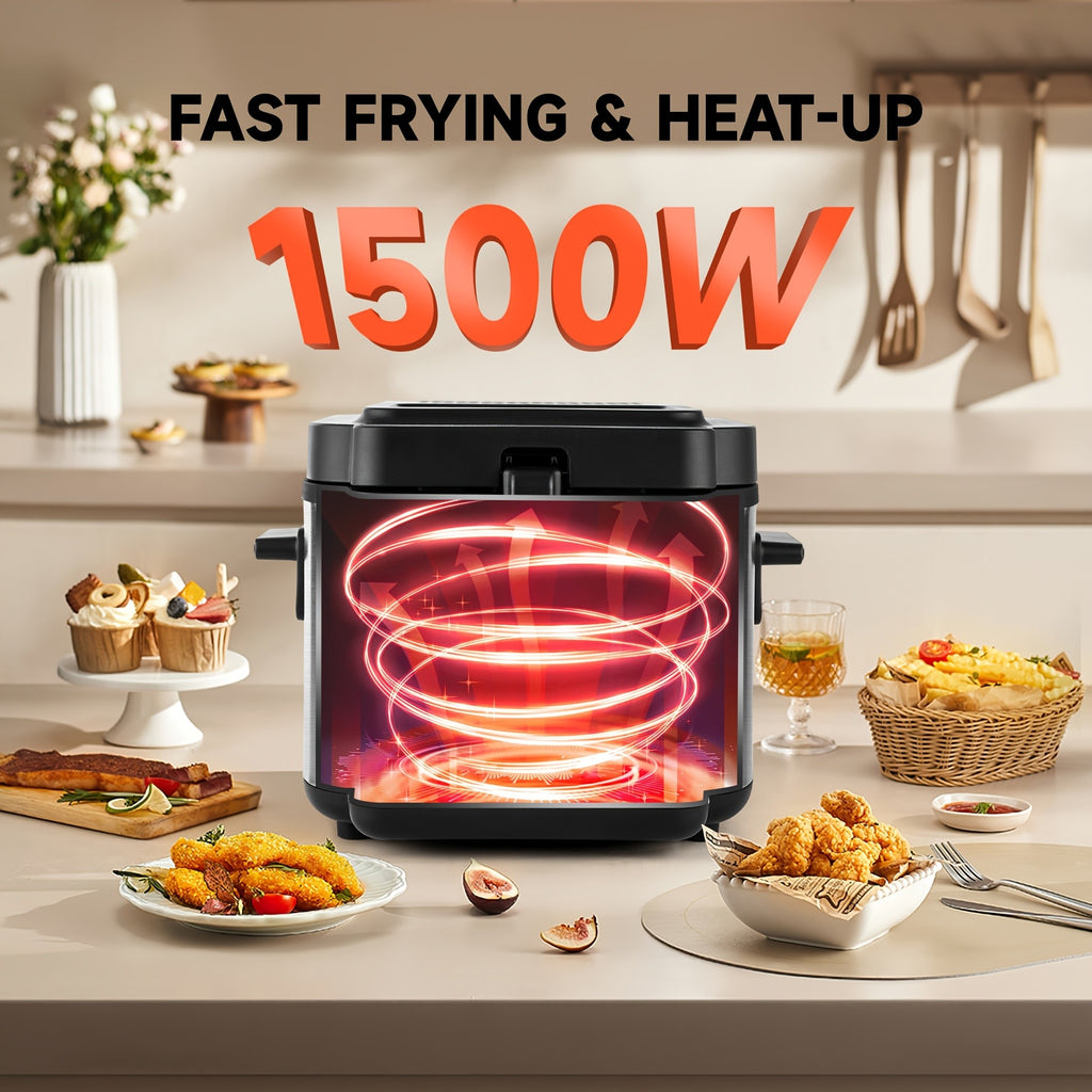 SUSTEAS Household Deep Fryer, 1500W with Adjustable Temperature Control, Nonstick Inner Pot and Frying Basket, 1.5L to 6L Kitchen Capacity Options