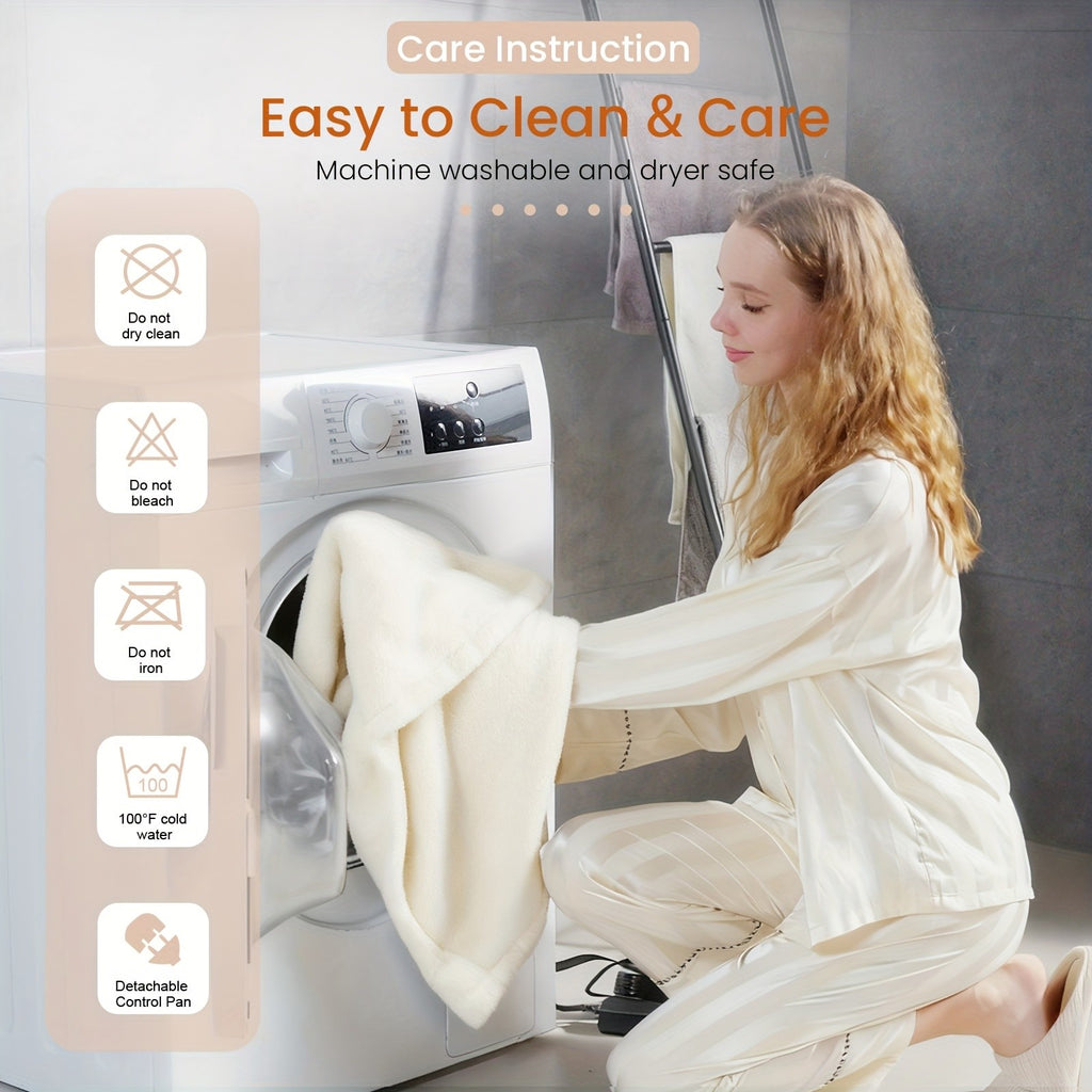 Button-Control Heated Blanket with Double-Sided Flannel, Listed 4 Heat Levels and 4-Hour Auto-Off, Electric Throw and Larger Size Options for Indoor Comfort