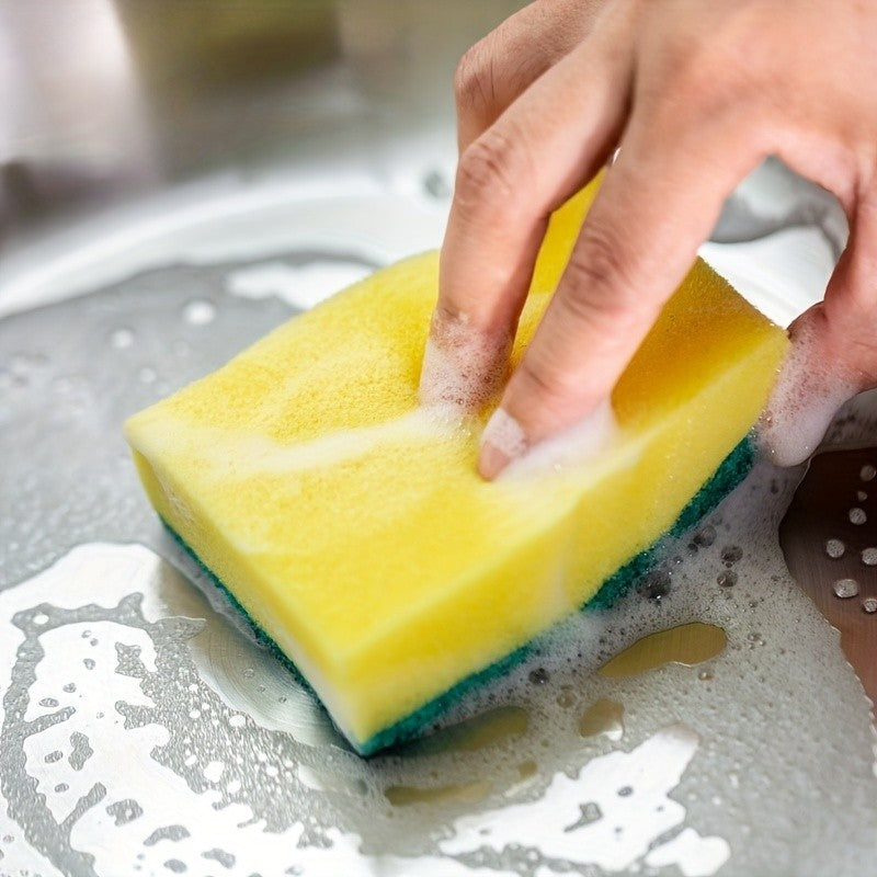 Kitchen Sponges 24-Pack in Yellow and Green, Double-Layer Dishwashing Scrubbers with Textured Surface for Compatible Dishes, Pots and Cookware Cleanup