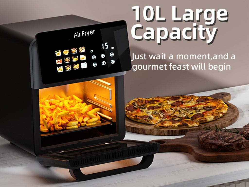12-in-1 Air Fryer Oven and Grill Combo with Listed 2.64gal Capacity, Glass Viewing Window, Nonstick Basket and Removable Door in Beige or Black