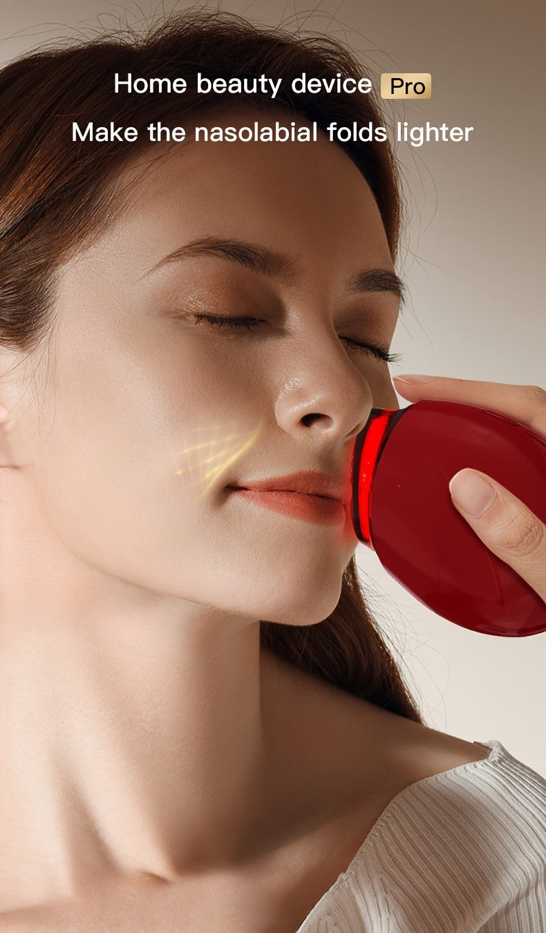 Burgundy Handheld Facial Care Device with Three Listed Skincare Modes, USB Rechargeable Power, Ergonomic Design and Color Light Features for Home Beauty Routines
