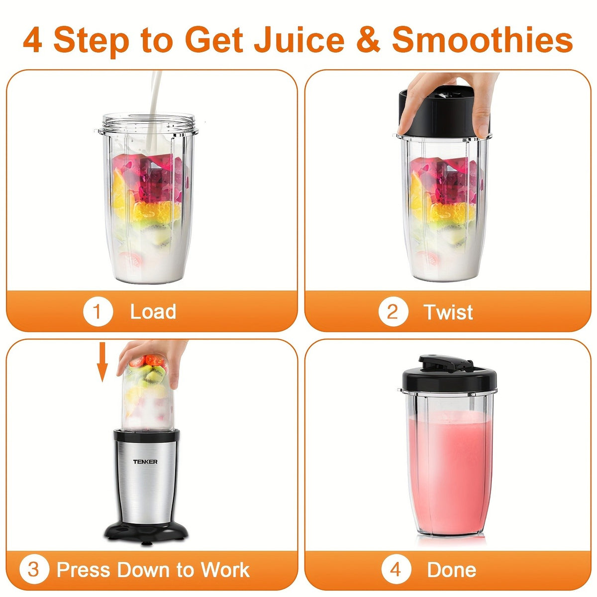Smoothie Blender Combo 11-Piece Set, Personal Blender and Grinder with 2 x 17oz and 10oz To-Go Cups, Protein Shake Mixer for Kitchen, Frozen Drinks and Food Prep