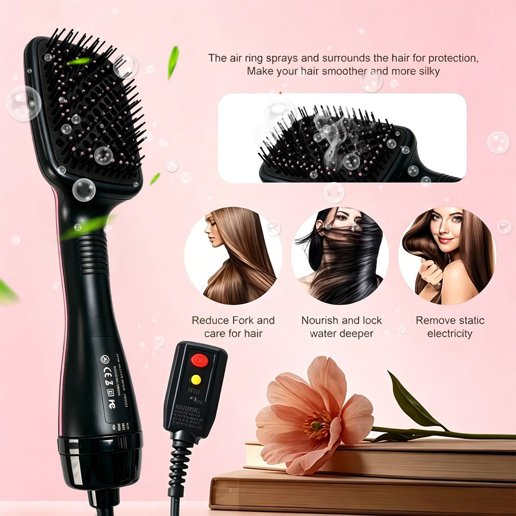 Blow Dryer Brush Straightener 3-in-1, One Step Hot Air Brush for Detangling, Straightening and Fast Drying, Anti-Frizz Salon-Quality Hair Styling Tool for Smooth, Shiny Straight Hair, Gift for Women