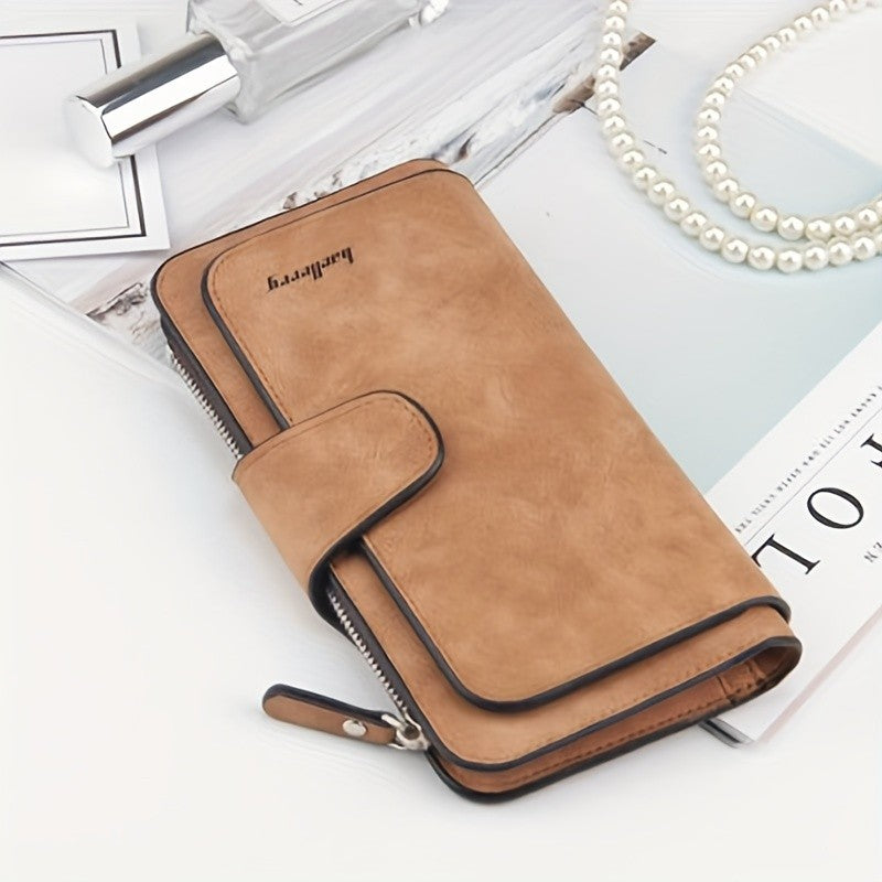 Trifold Long Wallet for Women with Zipper Coin Pocket and Credit Card Organizer, Clutch Style Purse in Seven Colors for Everyday Carry and Travel