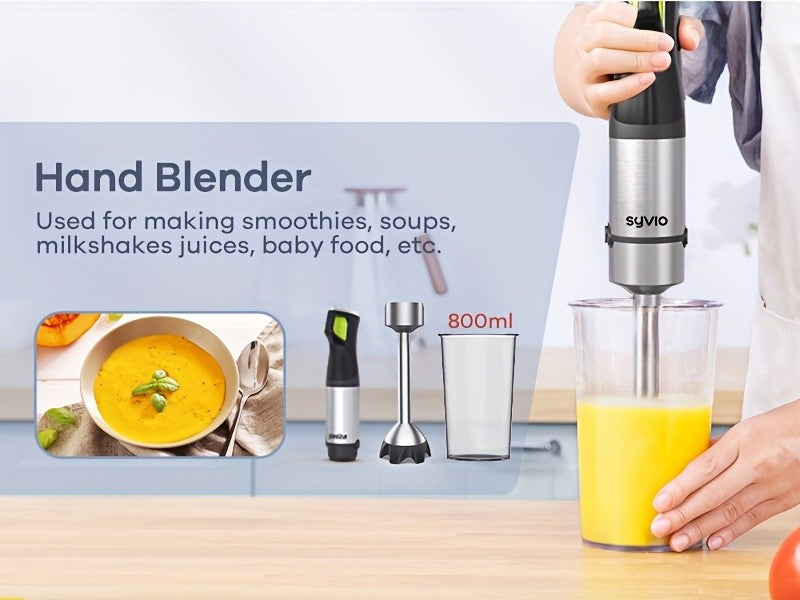 Syvio Immersion Blender 1200W, Heavy Duty 9-in-1 Hand Blender with Screen Time Display and Variable Speed Trigger, Includes Chopper, Whisk, Frother and Beaker for Soup, Puree, Smoothies, Baby Food