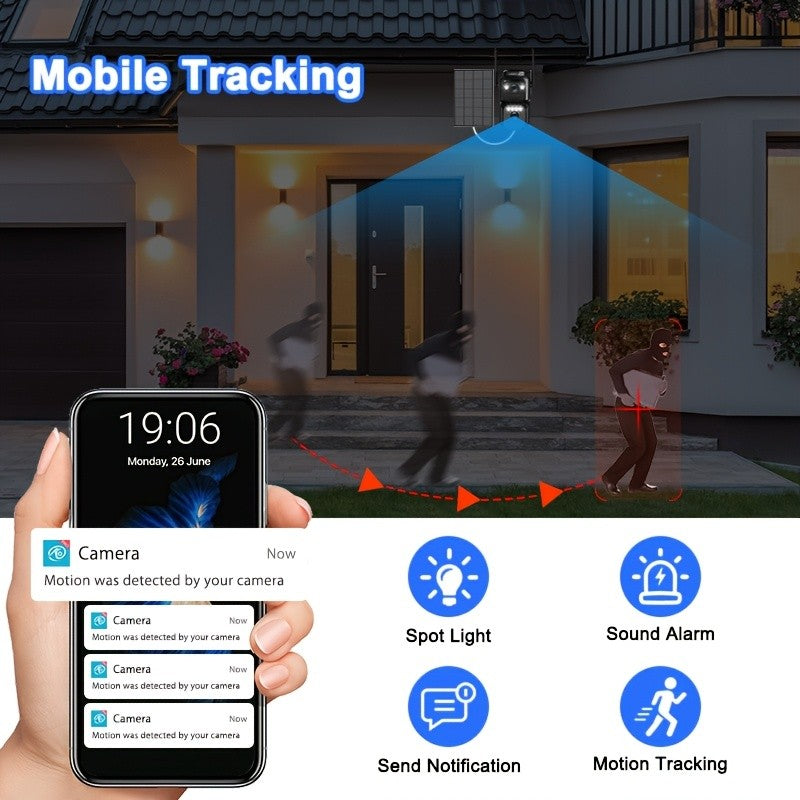 Solar WiFi Security Camera QW8-WIFI with Listed 2K Video, Motion Detection, Spotlight Alarm, Color Night Vision and Two-Way Audio for Home Monitoring