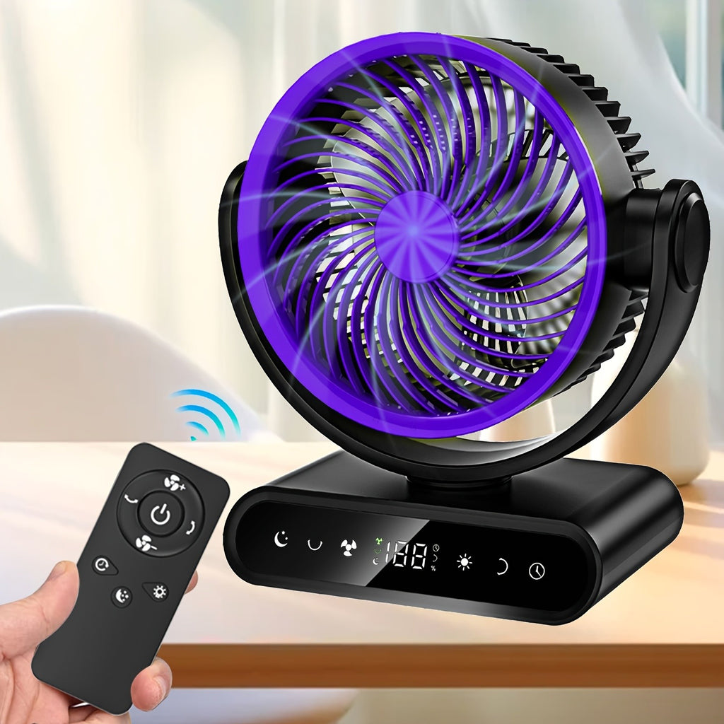 9-Inch Oscillating Camping Fan with Remote Control, 5 Speeds and 12 Warm LEDs, Listed 20000mAh or 40000mAh Options for Campsite Airflow and Home Use