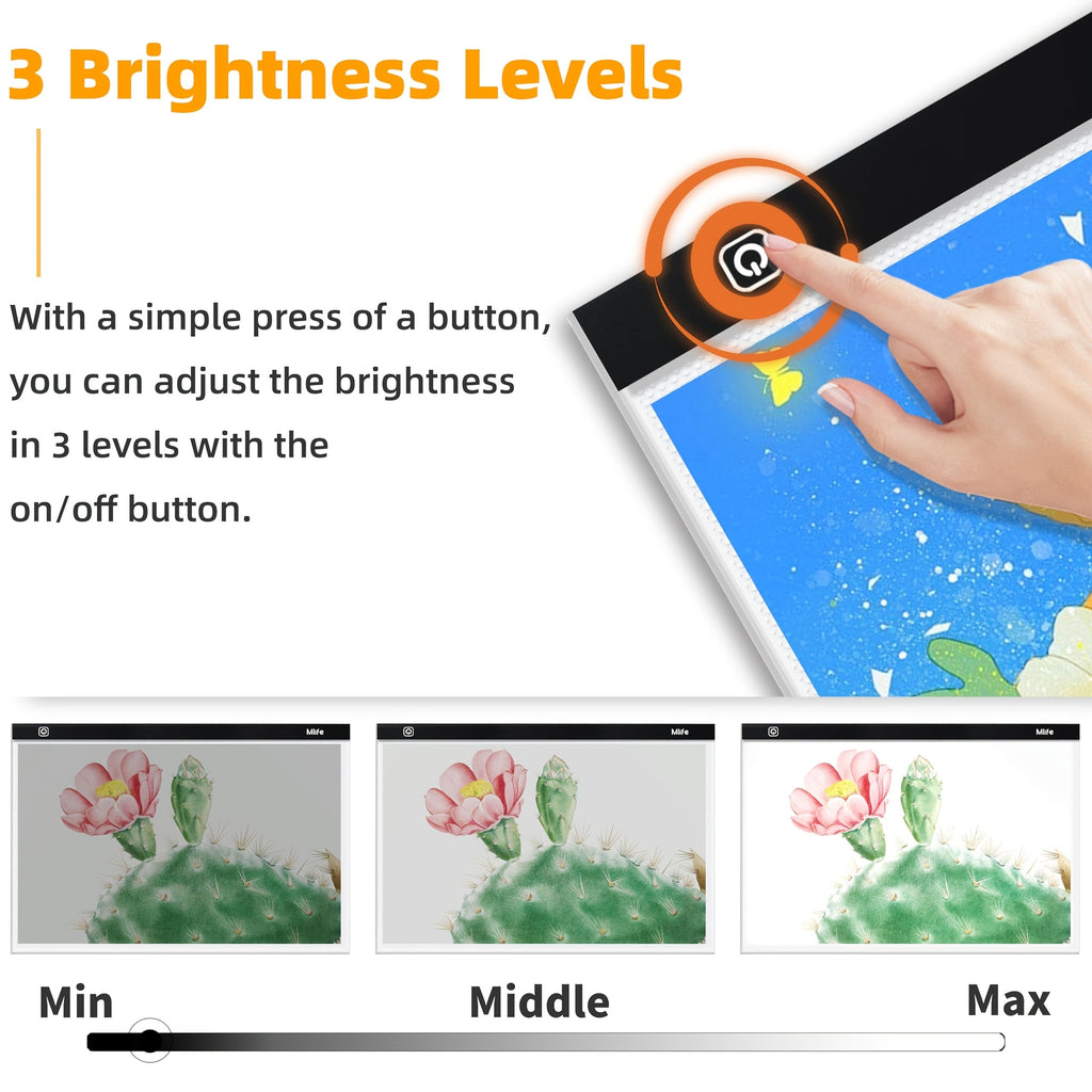 Touch Control A2 LED Tracing Light Box with Three-Level Brightness Adjustment, USB-Powered Thin Light Pad in Black or Blue for Diamond Painting, Sketching and Paper Crafts
