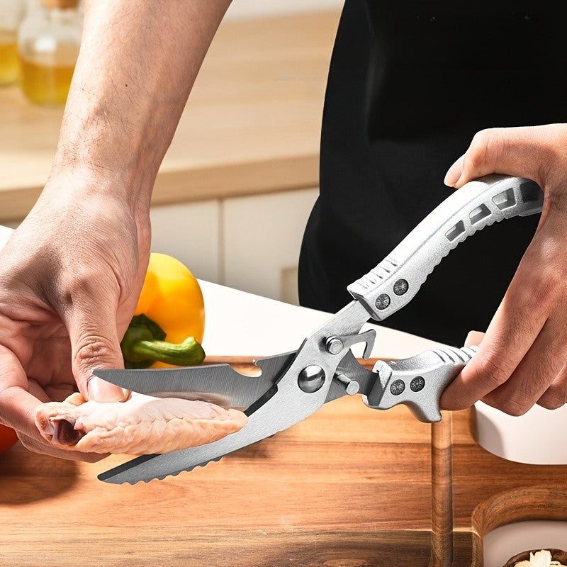 Carbon Steel Kitchen Scissors with Ergonomic Ambidextrous Grip, Single-Pair Multipurpose Cooking Shears for Poultry, Fish and Meat Preparation