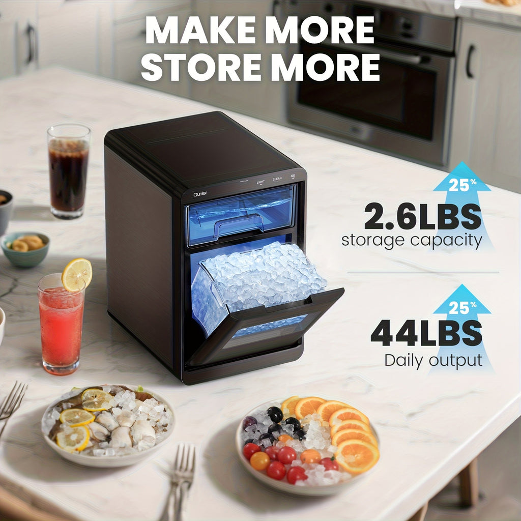 Chewable Pellet Ice Maker by Qunler, Self-Cleaning Countertop Nugget Ice Machine with 35LBS, 44LBS or 35LBS Mini Options for Coffee and Home Bar Drinks