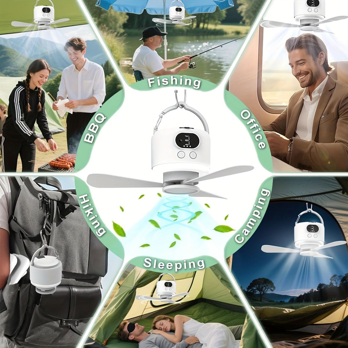 Camping Ceiling Fan with Light, 10400mAh Rechargeable USB Tent Fan Lamp, 4-Speed Quiet Hanging Fan for Tent, Dorm, RV, Remote Control, Power Bank Charges Phones, Multiple Colors