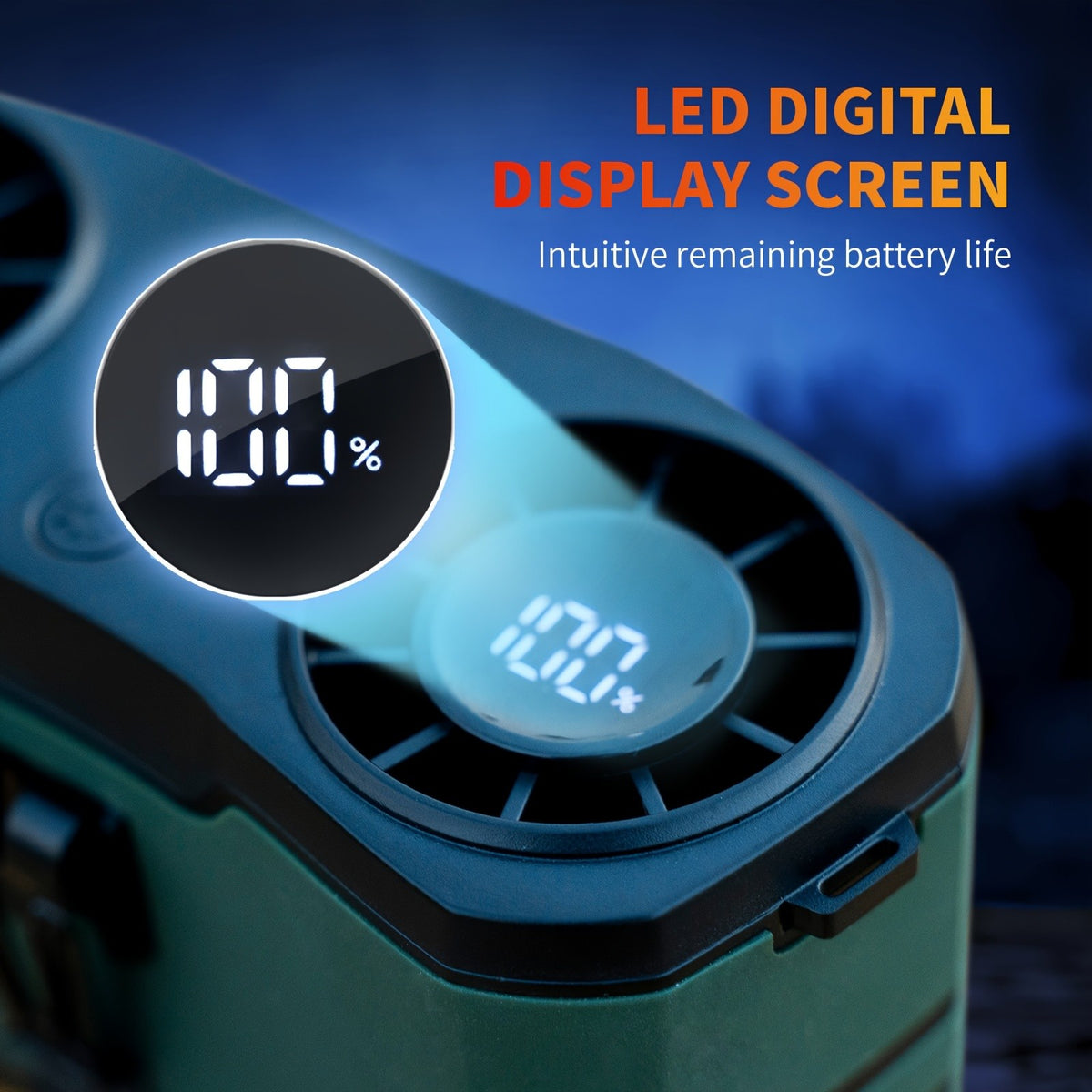 Wearable Waist Fan with Dual Air Ducts, 20000mAh Battery and 10 Speeds, USB-C Rechargeable HY-8022 with LED Light and Display for Camping, Fishing and Desk Use