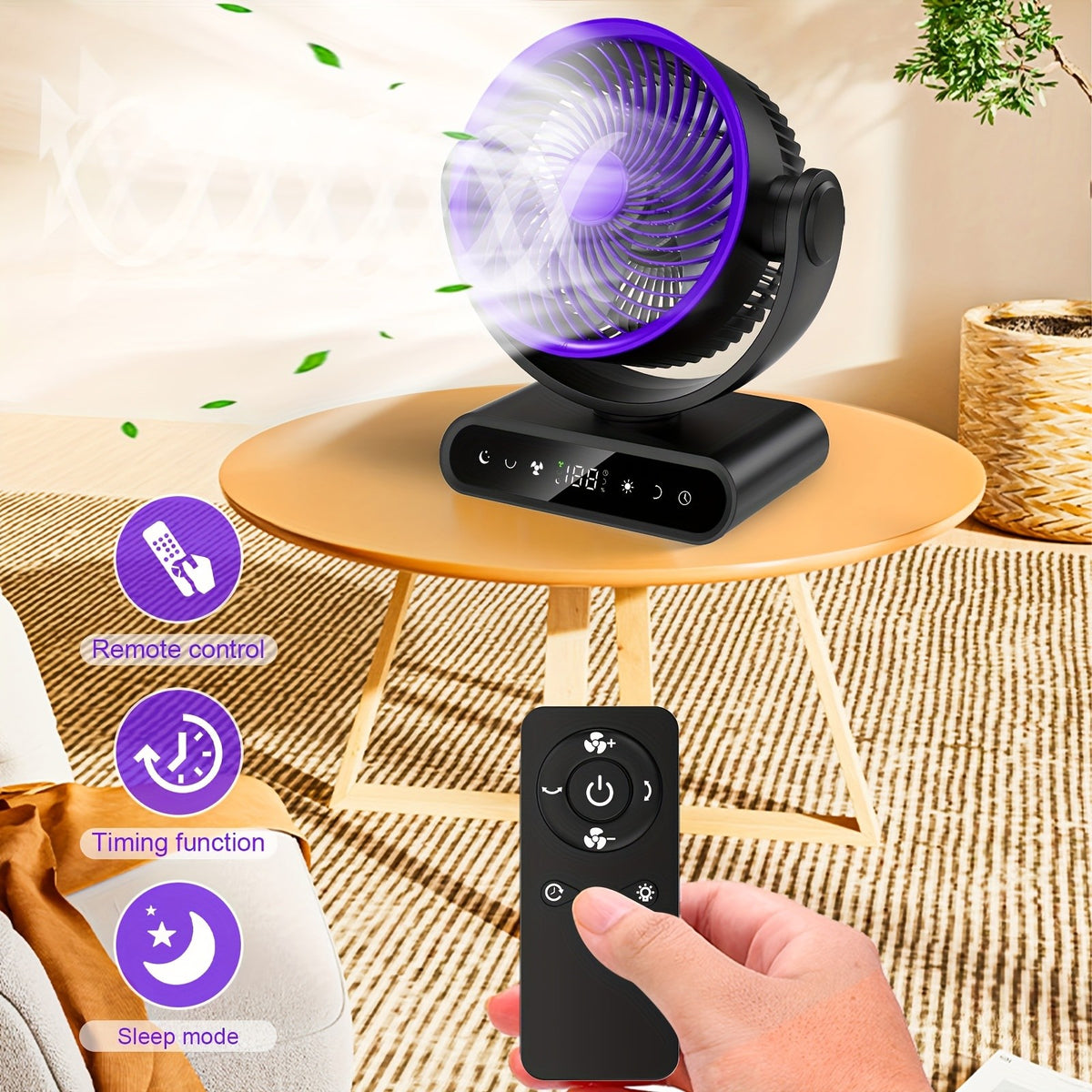 9-Inch Oscillating Camping Fan with Remote Control, 5 Speeds and 12 Warm LEDs, Listed 20000mAh or 40000mAh Options for Campsite Airflow and Home Use